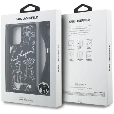 7. Karl Lagerfeld Crossbody Grained Pattern & Logo Case for iPhone 16 - Black
