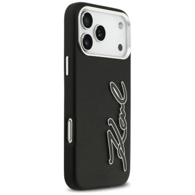 4. Karl Lagerfeld FW Grained Signature Logo Case for iPhone 17 Pro Max - Black