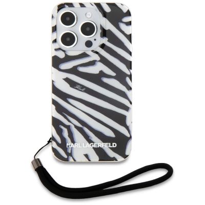 2. Karl Lagerfeld IML Zebra Pattern & Cord case for iPhone 15 Pro Max - black