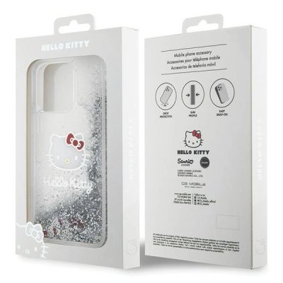 8. Hello Kitty Liquid Glitter Charms Kitty Head case for iPhone 15 Pro Max - silver