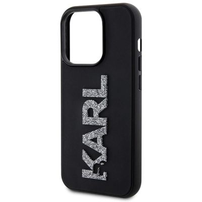 6. Karl Lagerfeld 3D Rubber Glitter Logo iPhone 15 Pro Case - Black