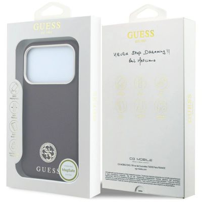 8. Guess Grained Round Strass Logo MagSafe Case for iPhone 18 Pro Max / 17 Pro Max - Burgundy