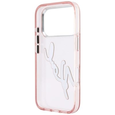 7. Karl Lagerfeld IML Big Signature Resin Metal Frame Case for iPhone 18 Pro Max / 17 Pro Max - Pink