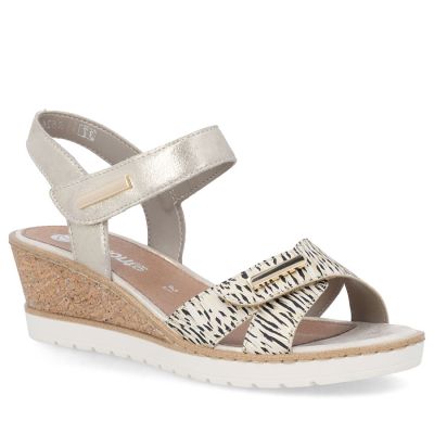 Women's gold leather wedge sandals Remonte R6266-90