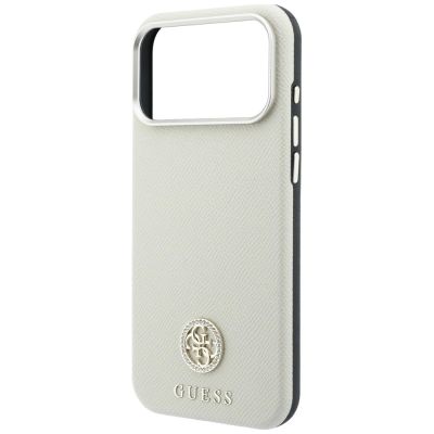 6. Guess Grained Round Strass Logo MagSafe Case for iPhone 18 Pro / 17 Pro - Beige
