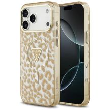 Guess IML Leopard Glitter Triangle Logo MagSafe Case for iPhone 17 Pro / 18 Pro - Brown