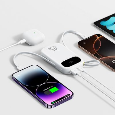4. Baseus EnerFill FC31 10000mAh 22.5W Power Bank with Digital Display with 2 Built-in Cables - White