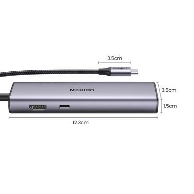 3. Ugreen CM512 90568 USB-C Adapter - 2x USB-A 3.0 / HDMI / RJ45 / SD and TF Card Reader / USB-C PD 100W - Gray