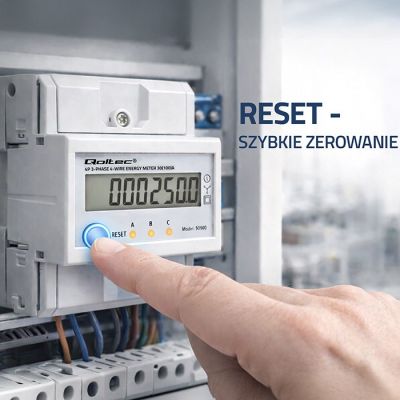 20. Qoltec 50980 Three-phase electronic meter with reset | DIN rail energy meter | 400V | 100A | LCD | LED | 4P