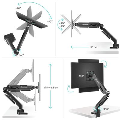 15. ONKRON G90-B Tilt and swivel desk mount for 13"-34" monitors, max 10 kg, with rotation, black