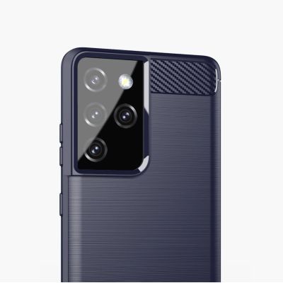 4. Carbon Case Flexible Cover TPU Case for Samsung Galaxy S21 Ultra 5G blue