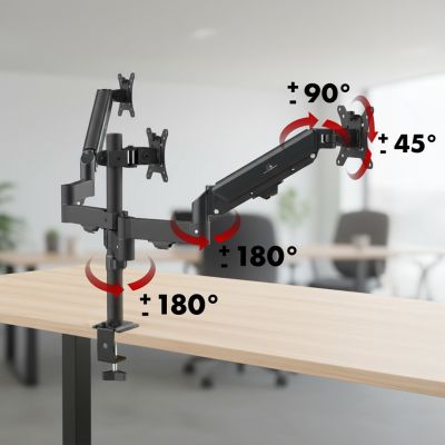 15. MACLEAN 3-Monitor Mount, Gas Spring, 17"-27", 2-8KG, Black MC-137