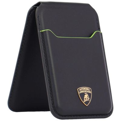 6. Lamborghini D1 Genuine Leather MagSafe Phone Wallet - Black and Green