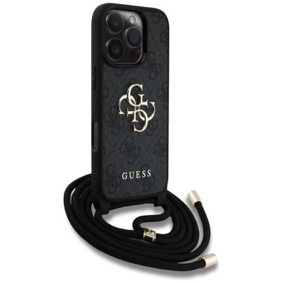 3. Guess 4G Big Logo Cord Stap Crossbody Case for iPhone 16 Pro Black
