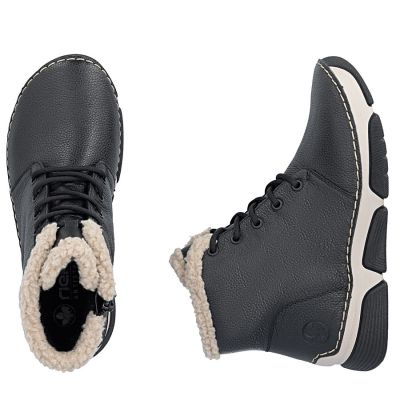 6. Women's leather ankle boots, insulated, black, Rieker 45946-00