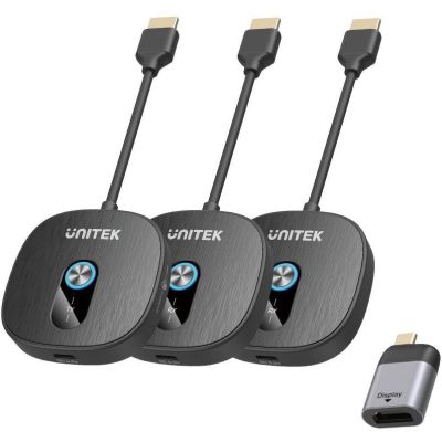 Unitek Wireless HDMI Transmitter 1080p, 1 Transmitter + 2 Receivers, Black