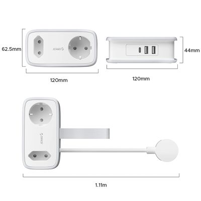 3. Orico AP3 65W GaN 6in1 Power Strip 2x AC + 2x USB-A + 2x USB-C - White