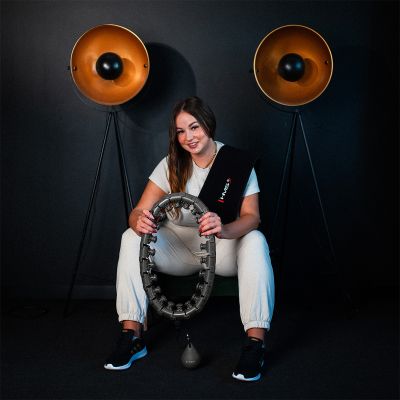 6. HULA HOP SET HHW12 BLACK WITH PROJECTIONS AND HMS WEIGHT + BELT BR163 BLACK PLUS SIZE