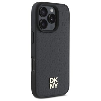 4. DKNY Repeat Pattern Stack Logo MagSafe iPhone 16 Pro Max Case - Black