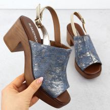 Women’s Denim Block-Heel Sandals with Gold-Tone Details M.Daszyński MR23126-7
