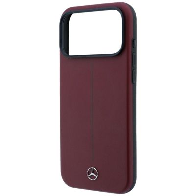 6. Mercedes Leather Semi Wrap Iconic Line MagSafe Case for iPhone 18 Pro / 17 Pro - Burgundy