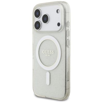 3. Guess IML Glitter Pearl Strap MagSafe Case for iPhone 17 Pro - Transparent