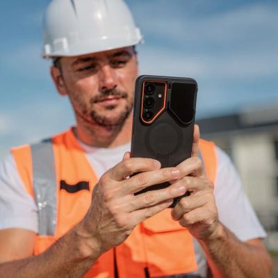 8. Tech-Protect Kevlar Aura MagSafe Case for Samsung Galaxy S26 - Black and Orange