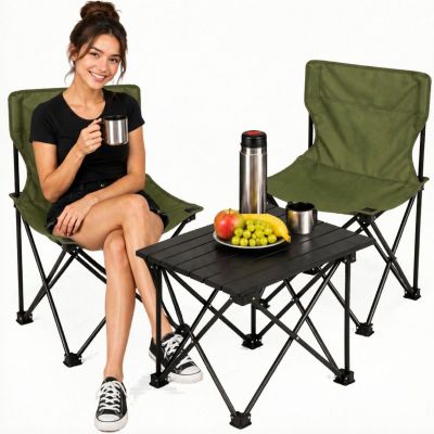 25. FOLDABLE TOURIST SET 3IN1 TABLE AND 2 CHAIRS GREEN ENERO CAMP