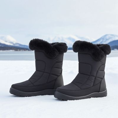 9. Women's flat insulated snow boots black Potocki KI24322