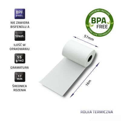 3. QOLTEC THERMAL ROLL 57X16 | 55G/M2 | 10PCS | BPA FREE