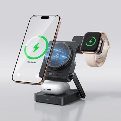 7. Baseus PicoGo AF21 3in1 Qi2.2 35W Wireless Charger with 45W EU Power Adapter and 1m USB-C Cable - Black
