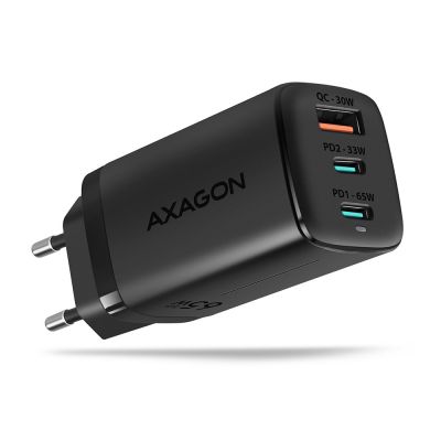 AXAGON ACU-DPQ65 Wall charger, GaN 65W, 3x port (USB-A + dual USB-C), PD3.0/QC4+/PPS/Apple