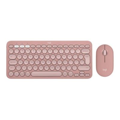 Logitech Pebble 2 Combo Keyboard Mouse Included Universal RF Wireless + Bluetooth QWERTY American International Pink