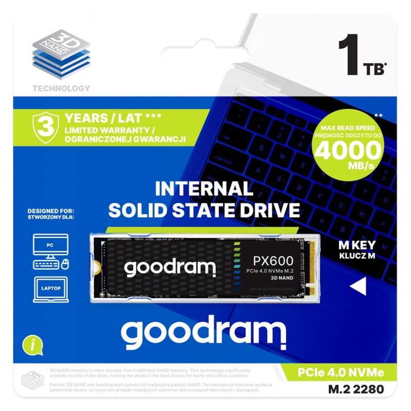 3. Goodram PX600 SSD 1TB M.2 PCIe NVME gen. 4 x4 3D NAND