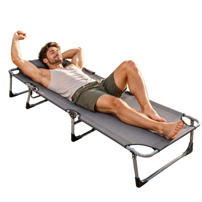27. FOLDING CAMPING BED, 3-POSITION, 188 X 73 X 28 CM, DARK GREY