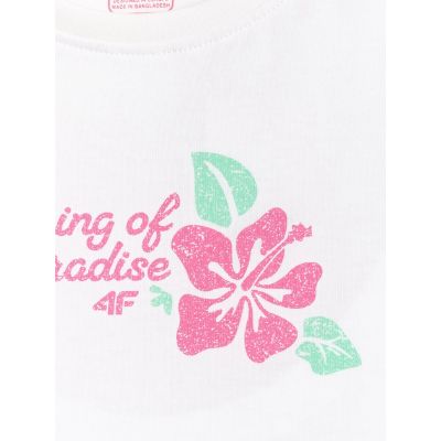 6. Girls' sleeveless T-shirt with print 4F 4FJRSS26TSLEF328-11S