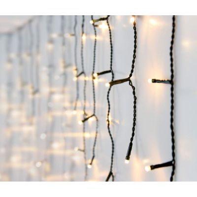 18. CHRISTMAS LIGHTS OUTDOOR LIGHT CURTAIN 180 LED CONTROLLER TIMER WARM WHITE GREEN CABLE