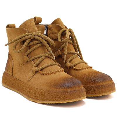 4. Women's leather ankle boots with a thick sole, camel Artiker 55C1008