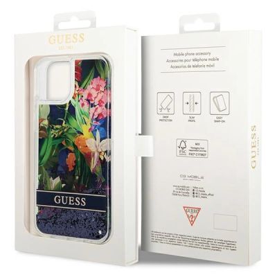 8. Guess GUHCP14MLFLSB iPhone 14 Plus 6.7 "blue / blue hardcase Flower Liquid Glitter