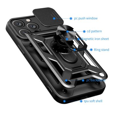 8. Hybrid Armor Camshield iPhone 16 Pro Case with Camera Cover and Stand - Black