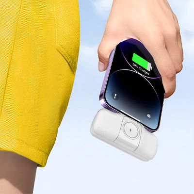 9. Wozinsky WF16-YLS 5000mAh 15W Lightning Mini Power Bank with Built-in USB-C Cable and Apple Watch Charger - White