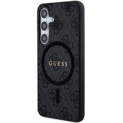 9. Guess 4G Collection Leather Metal Logo MagSafe Case for Samsung Galaxy S24 - Black