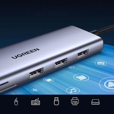 5. Ugreen USB-C 10in1 hub USB-C HDMI Ethernet USB-A 5GB/s SD/TF minijack - gray