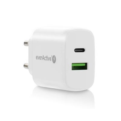 4. EVERACTIVE MAINS CHARGER WITH 1 X USB QUICK CHARGE 3.0 AND 1 X USB-C PD PPS 25 W, WHITE, SC-370Q