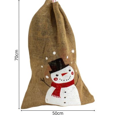 21. JUTE GIFT BAG 70X50CM SNOWMAN