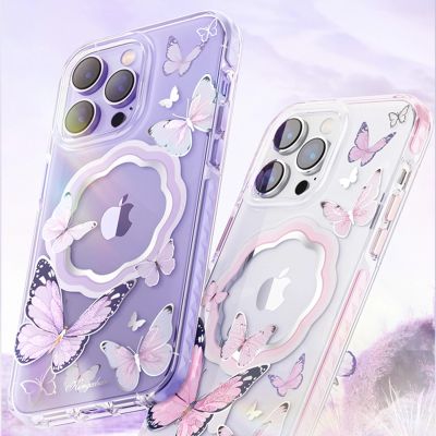 3. Kingxbar Butterfly Series magnetic case for iPhone 14 Plus MagSafe case with butterflies pink