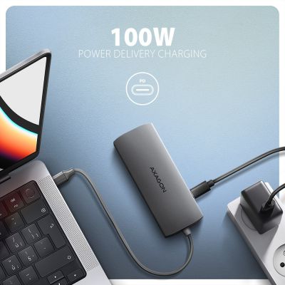 5. AXAGON HMC-8HLSA Multiport Hub USB-C 3.2 Gen 1, 3x USB-A + 4K/60Hz HDMI + SD/microSD, Gigabit LAN, Audio, PD 100W - Silver