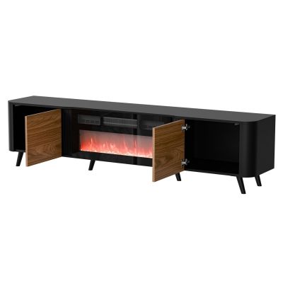 2. VOLARE TV cabinet 200x39x49 black/walnut + fireplace