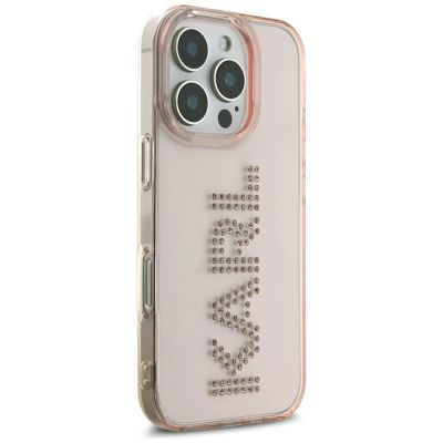 4. Karl Lagerfeld IML Rhinestones Logo iPhone 16 Pro Case - Pink