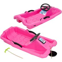PLASTIC SLED WITH BRAKE AND STEERING WHEEL ADAŚ 84x43x25CM PINK